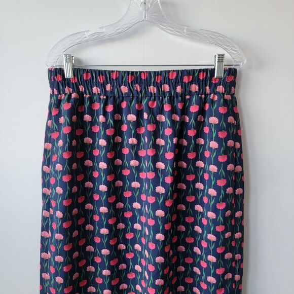 J. Crew  BA844 Womens size M Navy Blue Plink Flower Print Midi Skirt Pull-On - Picture 3 of 10